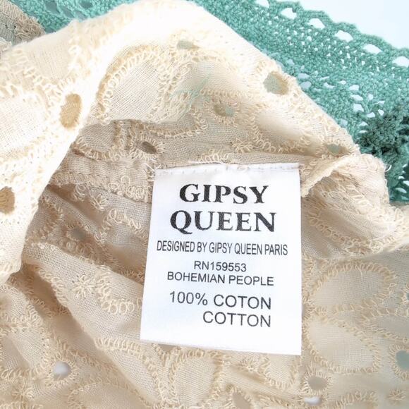 Gypsy Queen Paris Collection Beige & Turquoise Eyelet Halter Top - Size M/L -NWT - Picture 7 of 16